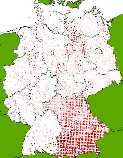 Messpunkte für die Cäsium-137 Bodenkontamination Gesamtkarte von Deutschland