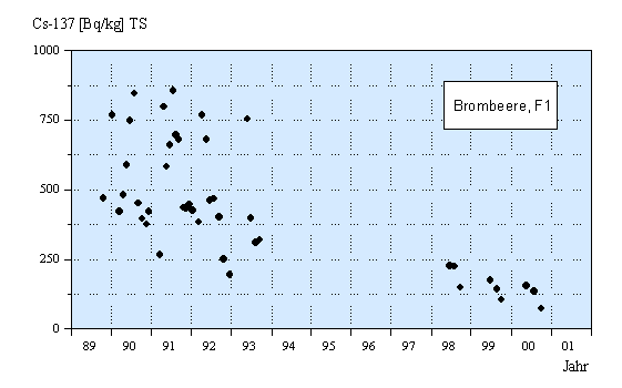Cäsium-137 Kontamination von Brombeeren (Rubus fruticosus), Messwerte